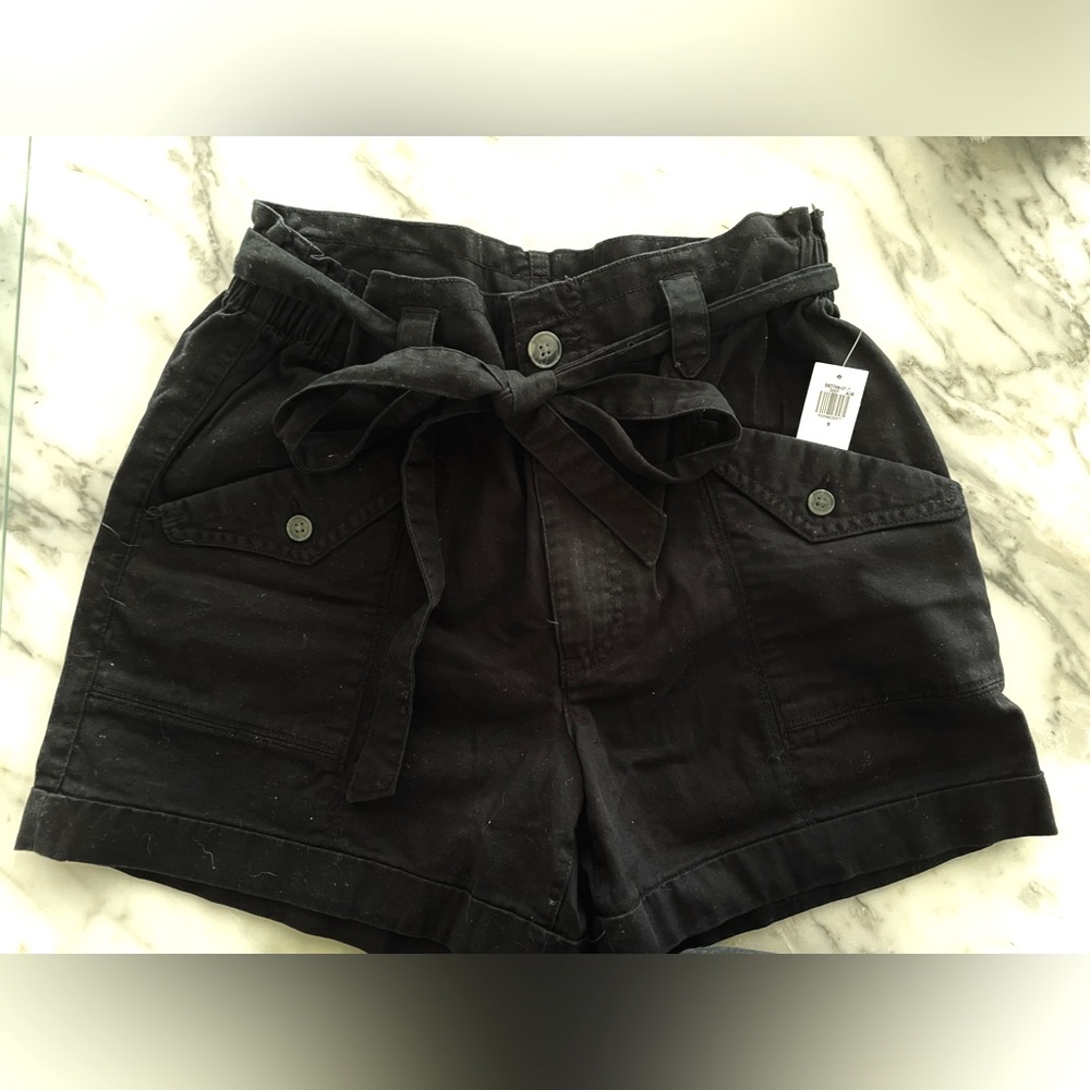 Women’s Black Linen Belted Shorts